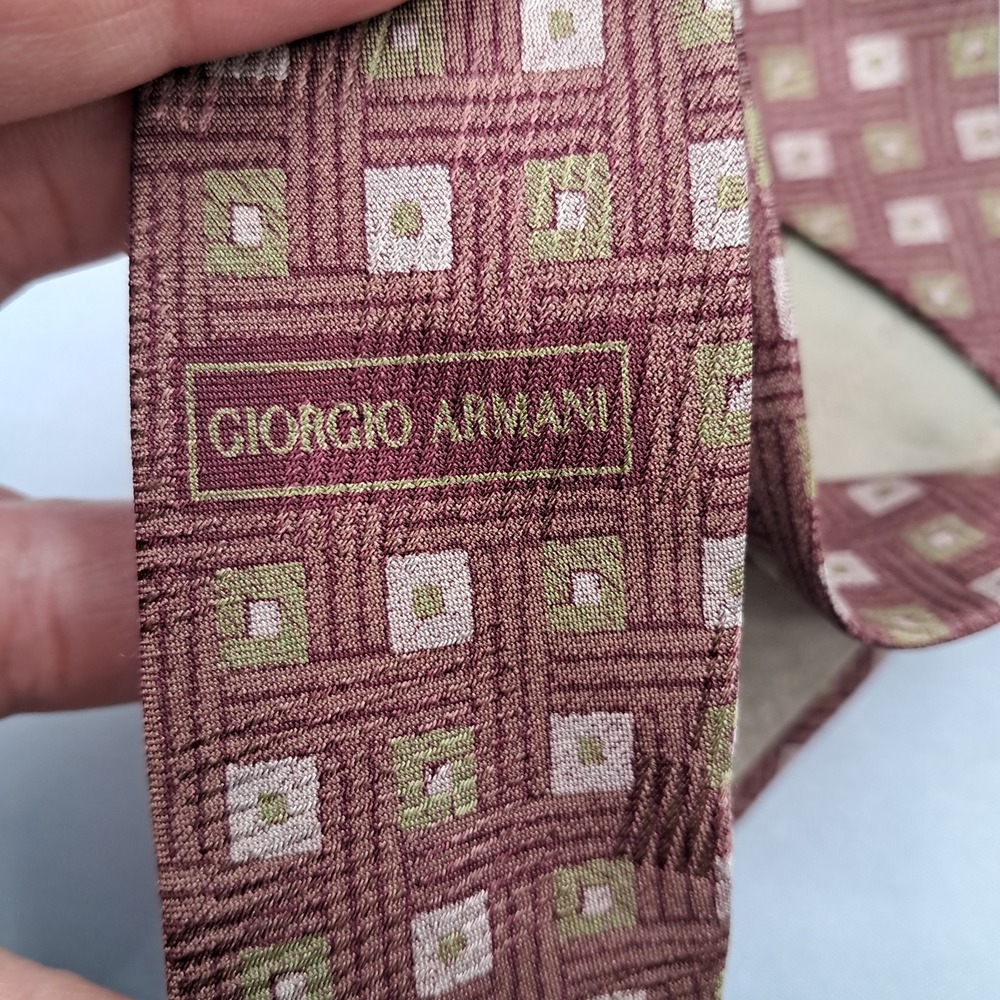 Giorgio Armani Silk Geometric Wide Classic Necktie Brown Italy 57.5‎ x 3.75 - Picture 6 of 8